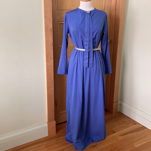 Vintage 70’s Long Blue Dress, Size M - Picture 1 of 16